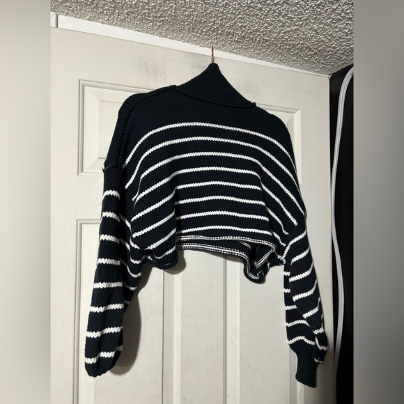 Striped Navy and White Women's Sweater - Picture 2 of 5
